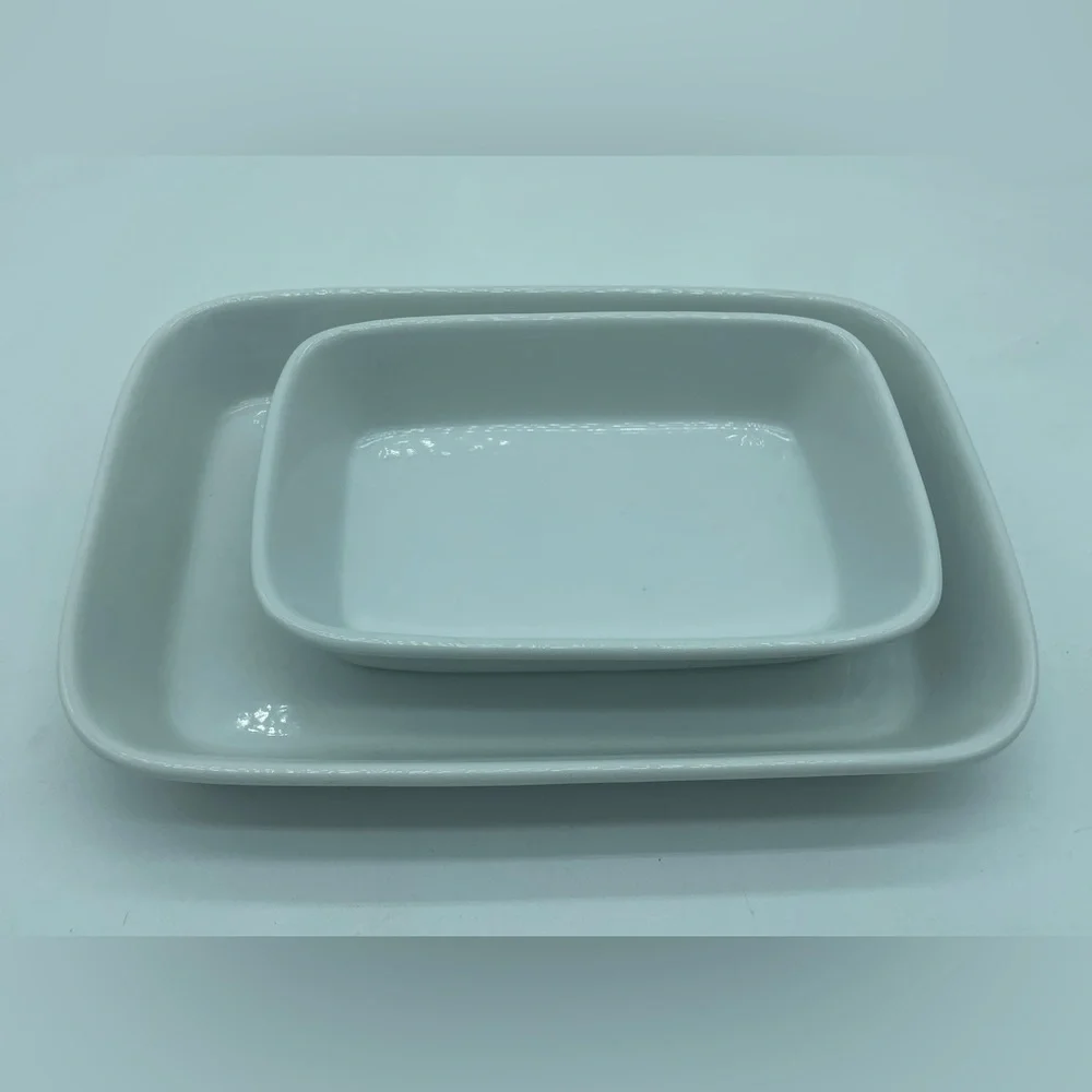 Set of 2 Crate & Barrel White Porcelain Rectangle Baking Casserole Serving Dish